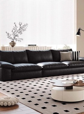 意式真皮沙发黑色客厅小户型现代简约头层牛皮帆船直排设计师沙发