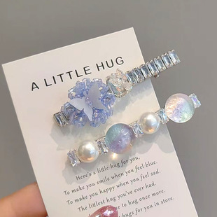 韩国水晶花朵发夹女时尚 重工满钻边夹刘海夹头饰发饰碎发夹一字夹