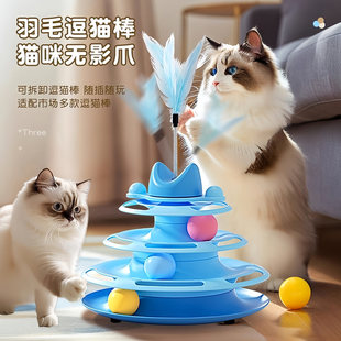 猫转盘玩具自嗨解闷逗猫棒转盘球逗猫神器羽毛小幼猫宠物益智神器