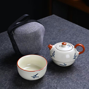 汝窑一壶一杯快客杯套装 户外随行泡茶神器便携易收纳功夫茶壶茶杯