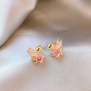 本命年银针滴油爱心小马耳钉简约时尚 百搭耳环轻奢高级感耳饰小众