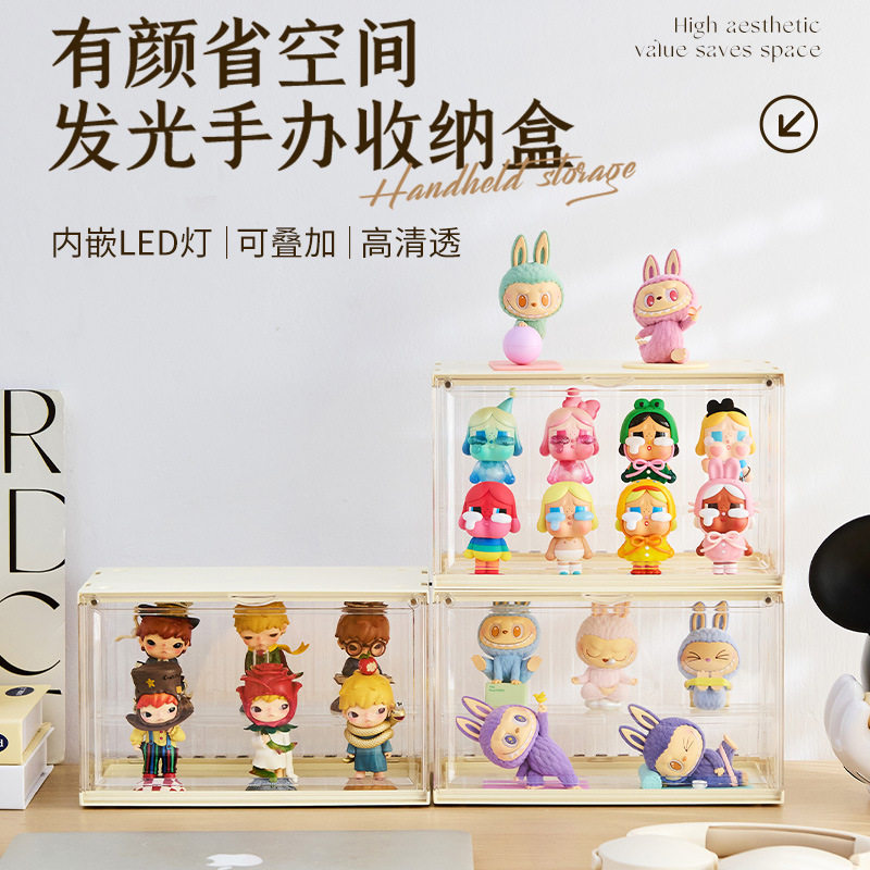 桌面透明潮玩泡泡玛特展示柜手办公仔免安装收纳盒盲盒收纳展示架