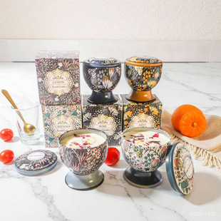 马口罐香薰干花蜡烛卧室持久家用礼盒客厅摆件套装 伴手礼高脚杯