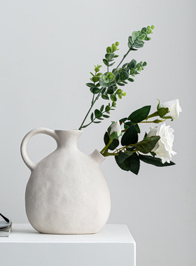 欧式素烧陶瓷花瓶白色斜口花插家居桌面水培装饰摆件代发