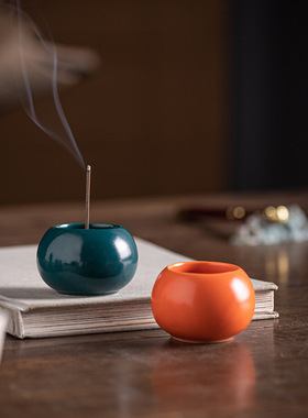 迷你小香插橙色小香炉百福缸香薰炉线香香座室内茶桌陶瓷摆件家用