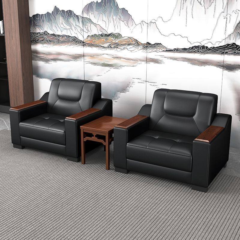 办公室沙发套装简约现代商务会客接待休闲三人位茶几组合套装皮艺