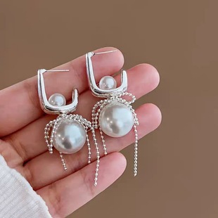 精致甜美一款 设计高级感耳饰潮 多戴珠珠流苏珍珠花边耳环轻奢个性