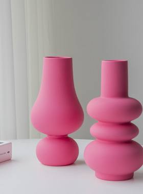创意陶瓷花瓶家用客厅插花酒店软装饰品芭比粉艺术摆件客厅摆件