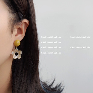 耳环女简约百搭耳饰 新款 甜美彩色花朵耳钉 撞色小清新2025年夏季