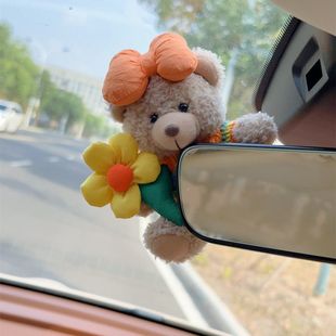 萌萌小熊屏幕摆件后视镜摆件粘贴毛绒车载可爱中控台摆件汽车内饰