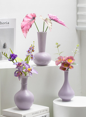 紫色现代陶瓷装饰花瓶干花鲜花客厅玄关餐桌轻奢高级感摆件