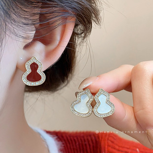 银针新中式 通勤气质耳环高级感大气耳饰 锆石滴油葫芦耳钉简约时尚