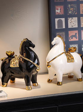 马上有钱摆件陶瓷招财办公室客厅高档家居酒柜玄关装饰品开业礼物