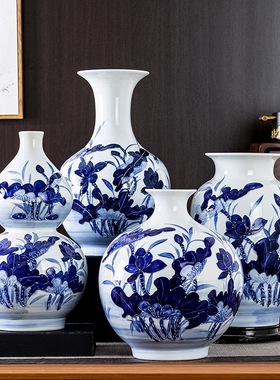 新中式景德镇手绘青花瓷花瓶客厅玄关博古架家居装饰水培插花摆件