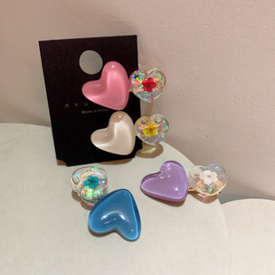 少女甜美冰透爱心干花发夹侧边刘海夹子小发卡可爱百搭鸭嘴夹发饰