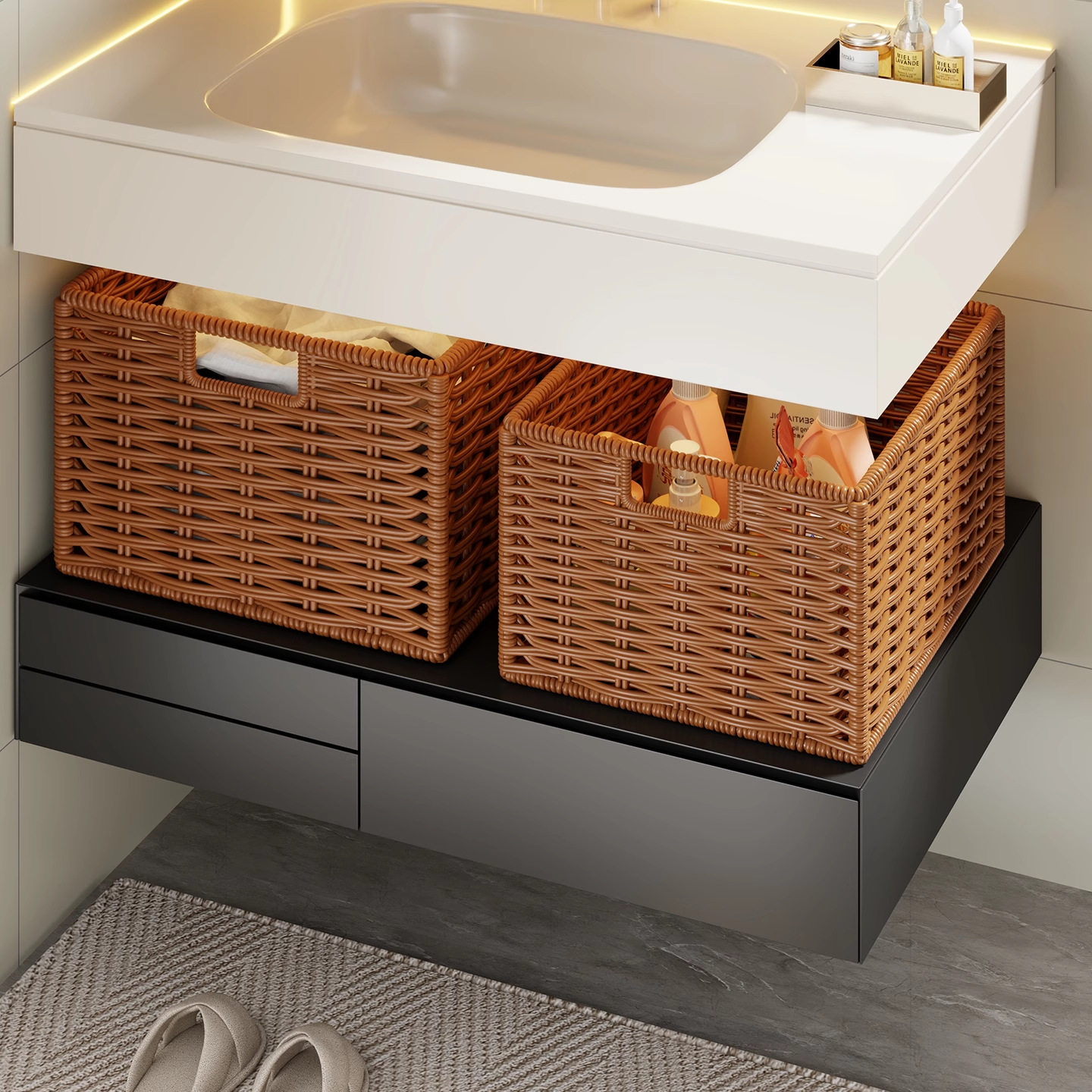 仿藤编脏衣篮浴室柜下编织收纳筐零食玩具杂物储物篮高颜值脏衣篓