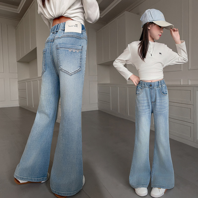 女童阔腿裤儿童牛仔裤2026新款春秋装洋气时髦爱心女孩微喇叭裤子,童装/婴儿装/亲子装,儿童牛仔裤,淘宝优惠券,粉丝福利购,淘宝优惠卷