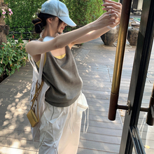 冰丝薄款针织无袖t恤衫女装小个子短款露背轻奢高级感打底上衣潮