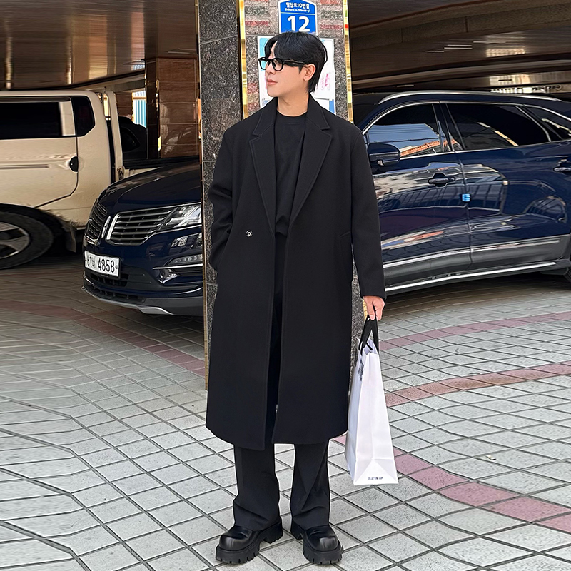 男士大衣秋冬新款加厚毛呢风衣