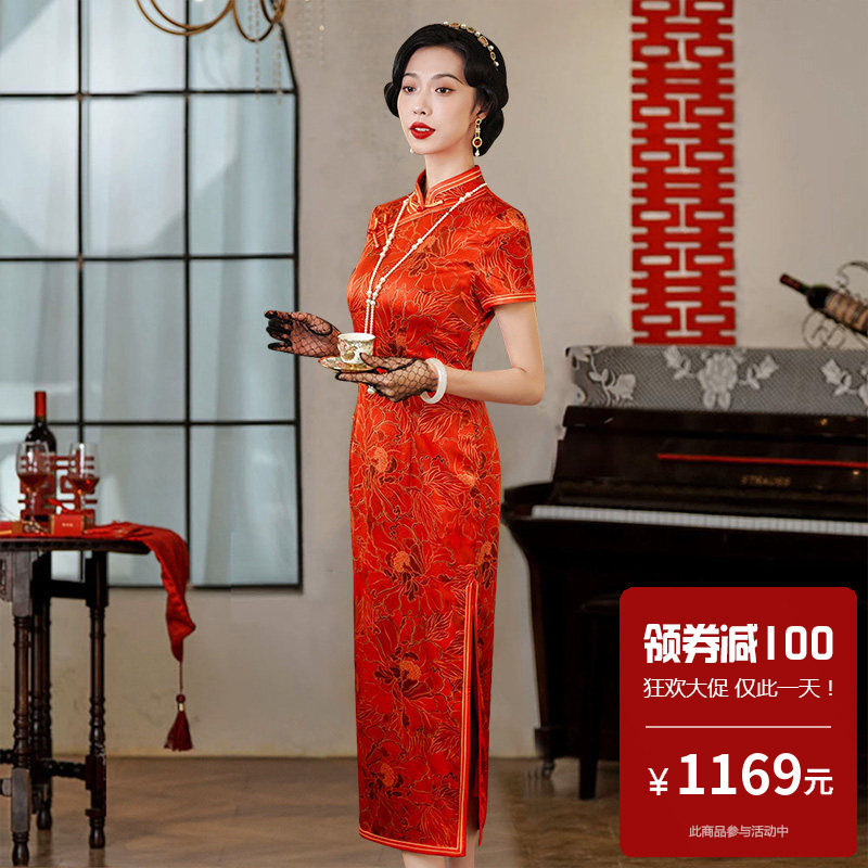 重磅真丝桑蚕丝旗袍长款短袖女新中式日常可穿小个子微胖绝美通勤