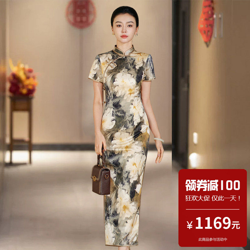 重磅真丝桑蚕丝旗袍长款高端大气上档次2026新款年轻款新中式妈妈