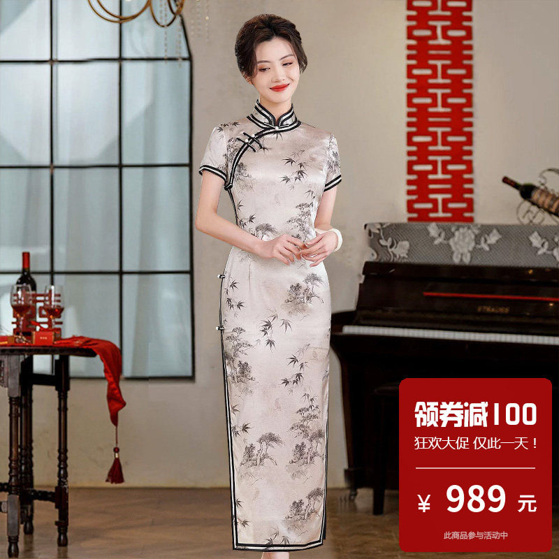 真丝桑蚕丝旗袍长款高端大气上档次奢华大牌2026新款轻奢高级感春