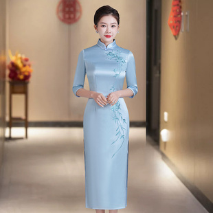 醋酸缎面旗袍长款日常可穿年轻款轻奢高级感女新中式改良绝美通勤