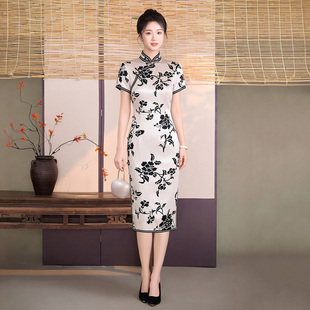重磅真丝桑蚕丝旗袍中款及膝小个子妈妈性感新中式苏州古法年轻款
