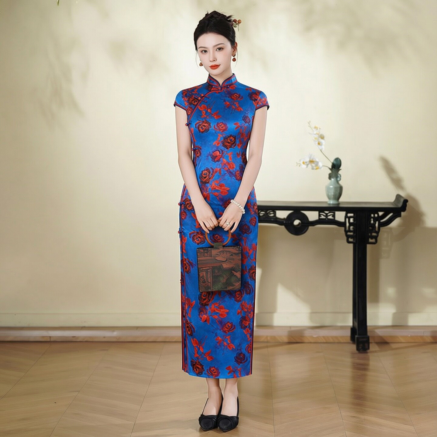 重磅真丝桑蚕丝旗袍长款高档奢华优雅年轻款小个子祺袍女新款气质