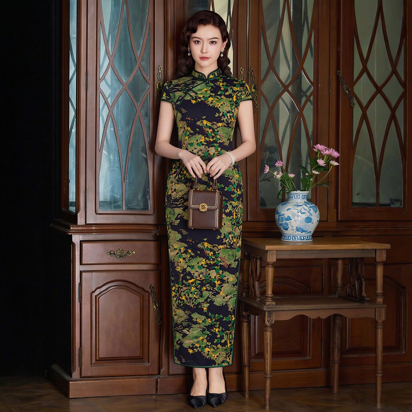 高端旗袍长款到脚踝中国风传统复古夏妈妈老上海正宗老式女高级感