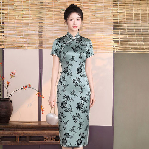 高端真丝桑蚕丝旗袍中款及膝女高级感小个子年轻款2026新款微胖春