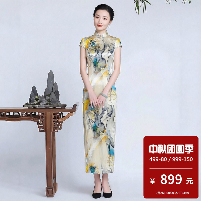 真丝桑蚕丝旗袍长款正宗传统老式经典款中式海派老上海复古高级感