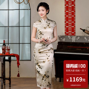 重磅真丝桑蚕丝旗袍中长款短袖改良年轻款日常可穿高端大气上档次