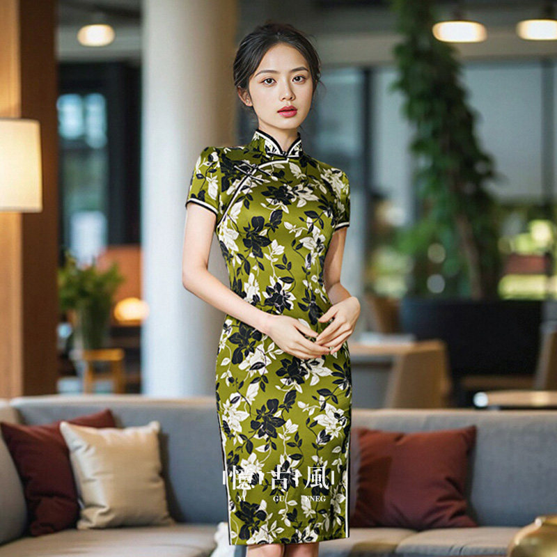 真丝桑蚕丝民国风复古名媛旗袍大小姐古法高考年轻款气质高端海派