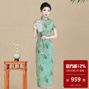 重磅真丝桑蚕丝旗袍长款新中式高级感年轻款苏杭海派改良版老上海