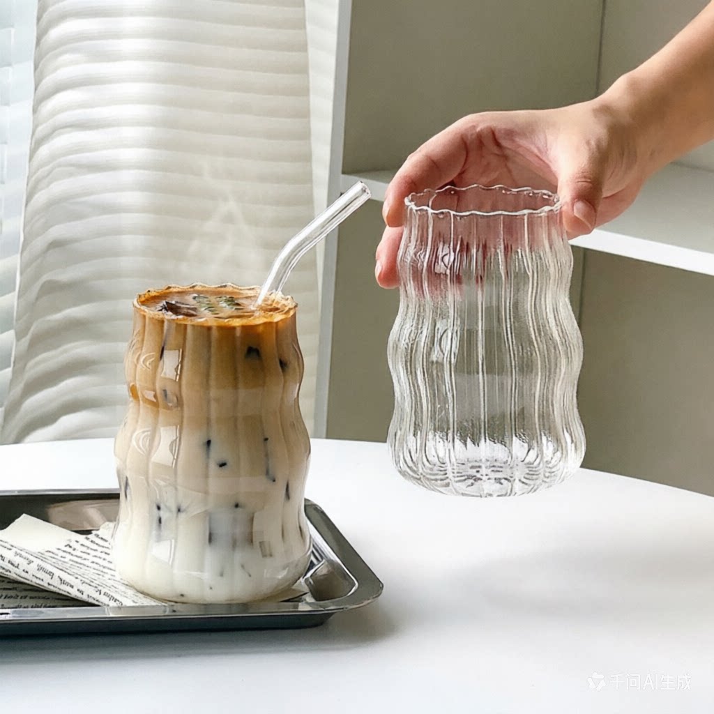 ins风曲线胖胖杯高硼硅耐热材质玻璃杯 牛奶杯早餐杯水杯咖啡杯子