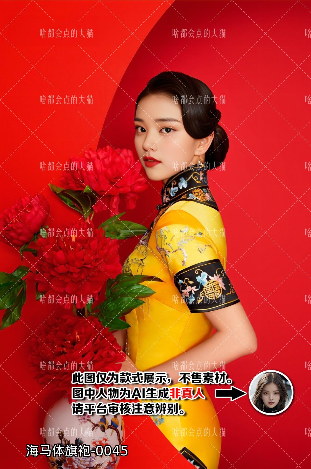 海马体 旗袍 女生数字AI写真照片设计不售素材