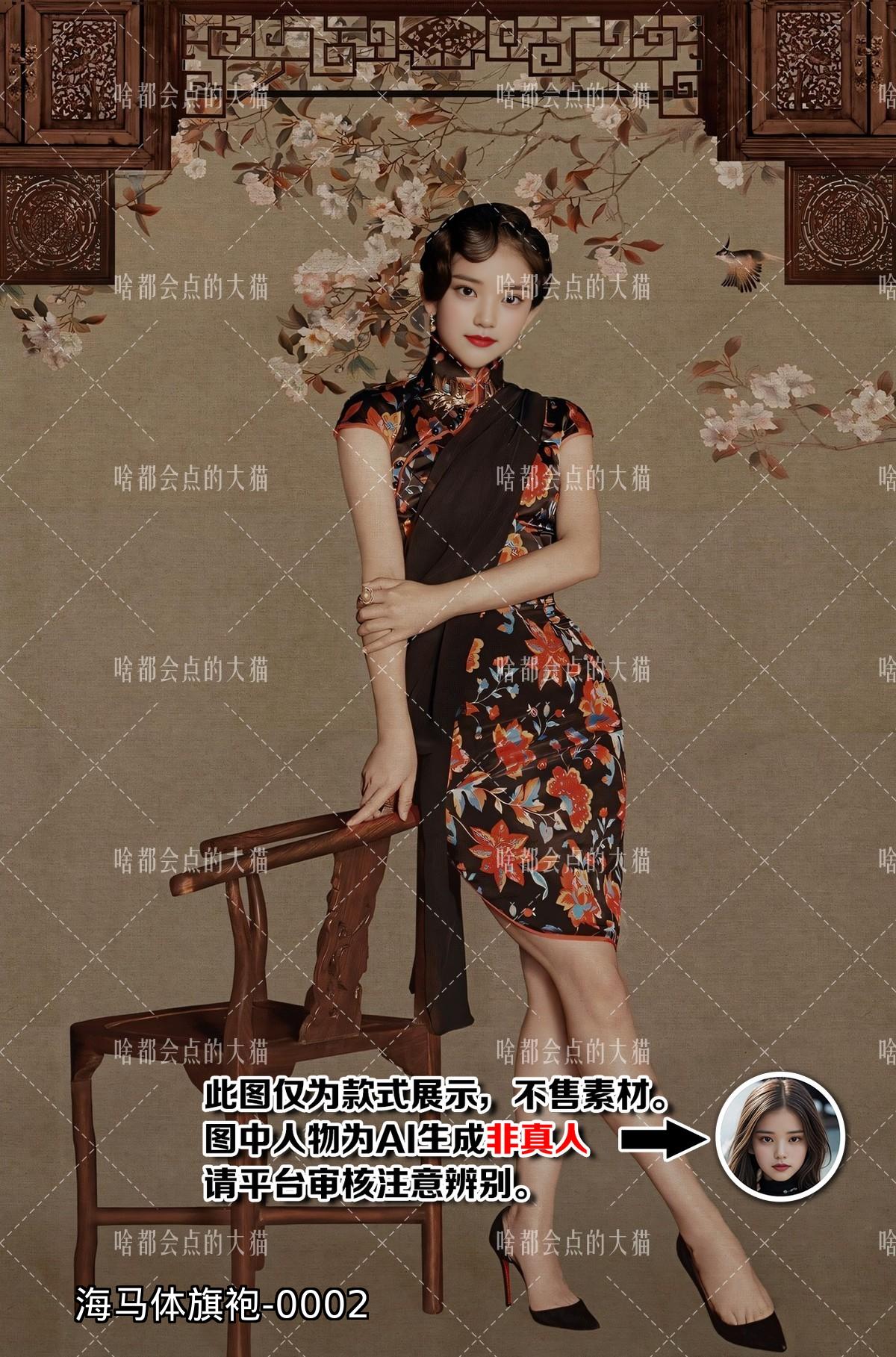 海马体 旗袍 女生数字AI写真照片设计不售素材