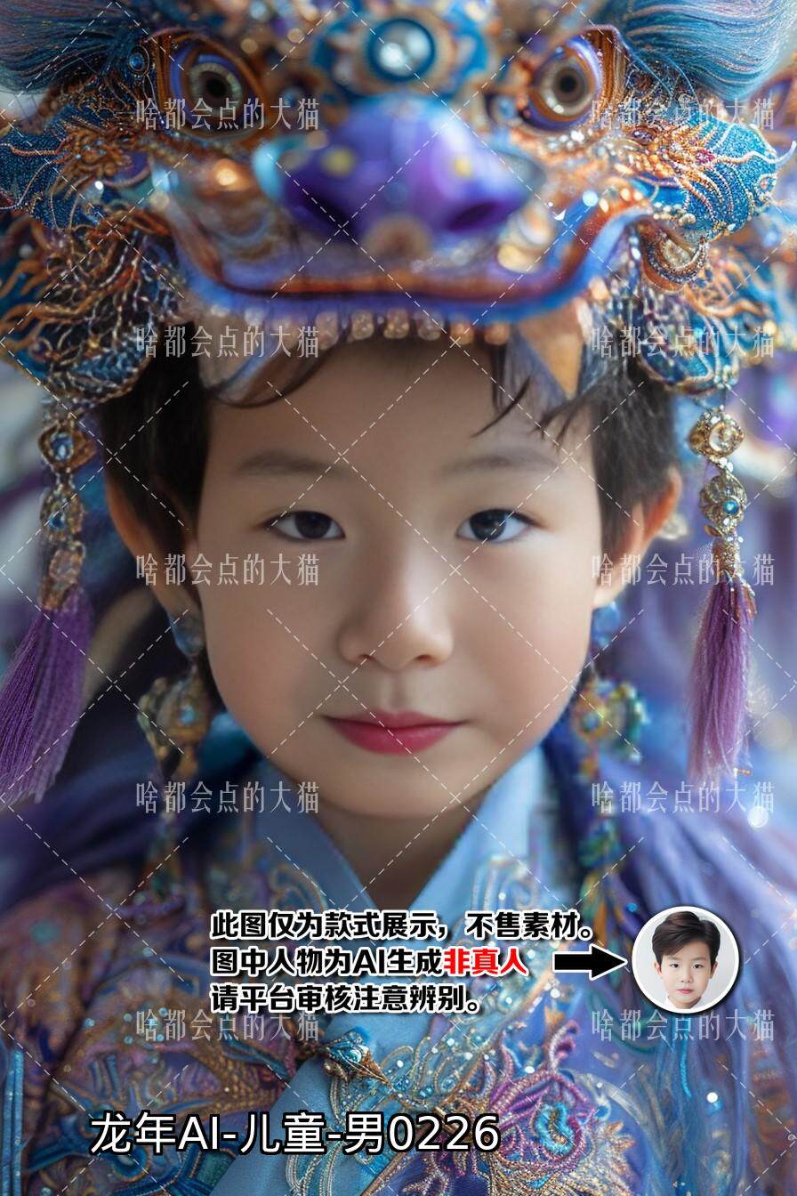 龙年新年春节 AI场景 儿童男孩数字AI写真照片设计不售素材