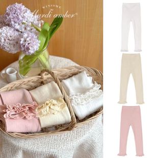 Amber韩国正品童装 儿童蕾丝花边打底裤子长裤 haha童装