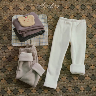 Amber韩国正品童装 儿童纯色百搭休闲加绒裤子打底裤 haha童装
