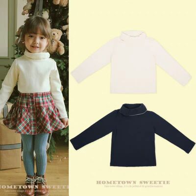 Amber韩国正品童装  女童厚款翻领高领T恤厚实打底长袖上衣