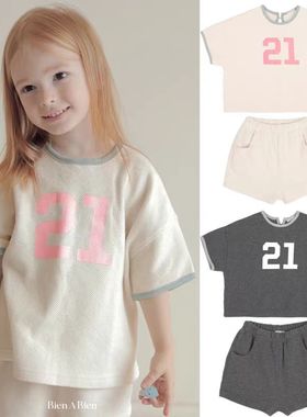 Bien a Bien韩国正品童装 儿童柔软舒适短袖+休闲短裤子 haha童装