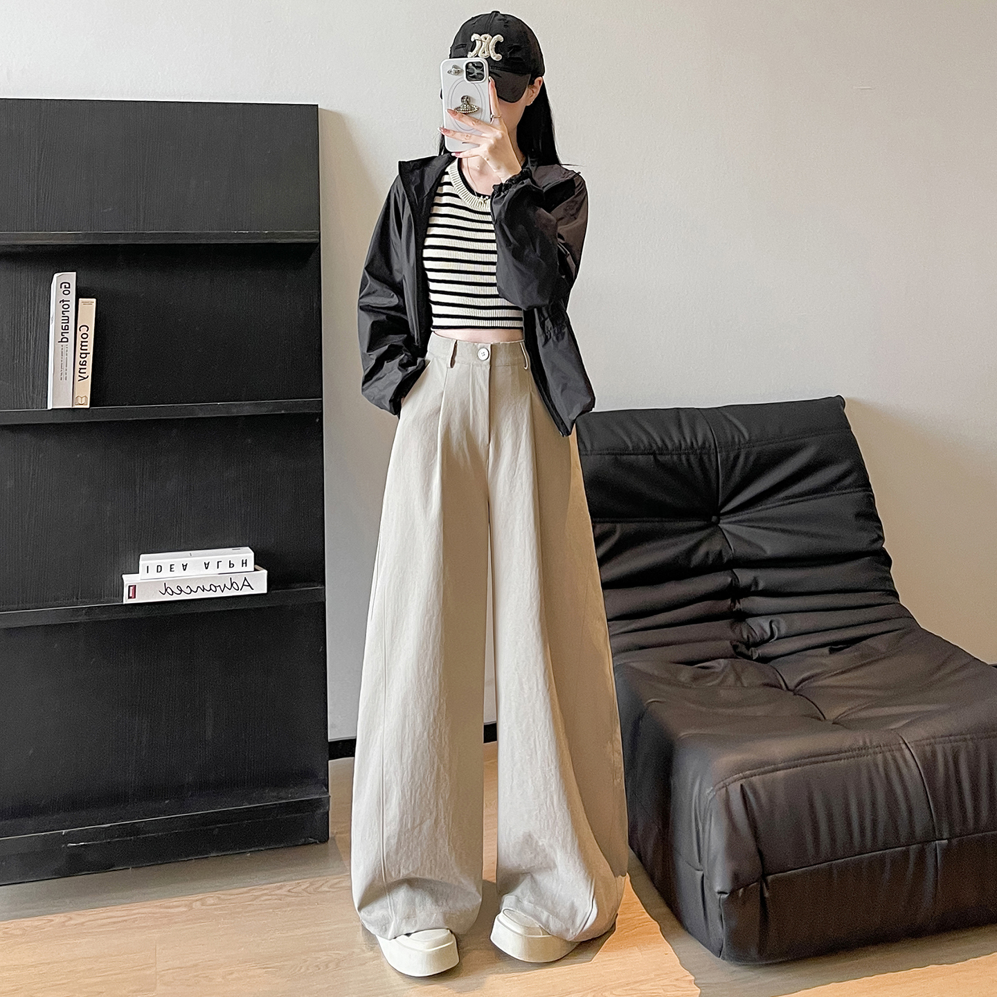 美式辣妹弯刀裤女春秋季2025新款小个子高腰显瘦宽松休闲阔腿裤子