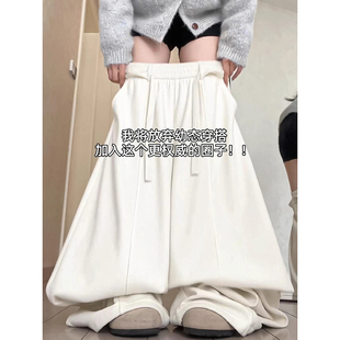 加厚慵懒松弛感休闲弯刀裤 新款 女冬季 米白色高腰加绒灯芯绒阔腿裤