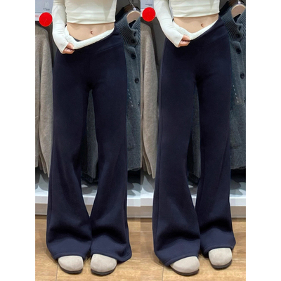藏青微喇裤女秋冬季2025新款高腰垂感显瘦休闲卫裤加绒直筒运动裤