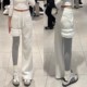 高腰显瘦直筒垂感休闲运动加绒阔腿裤 白灰色lulu卫裤 女秋冬新款 子