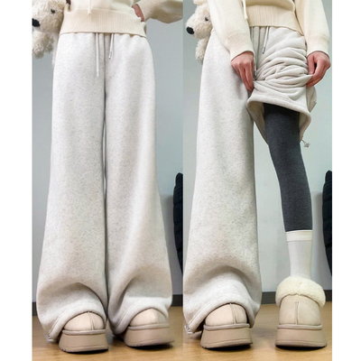 灰色运动裤女冬季加绒裤子2025新款束脚卫裤小个子加厚显瘦阔腿裤