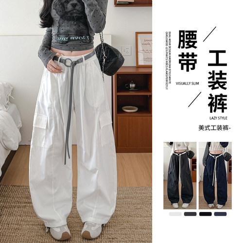 美式复古工装裤女2026年秋季新款简约松弛感垂感弯刀工装阔腿裤