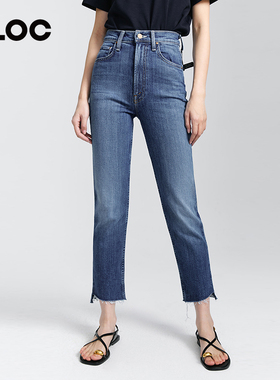 [折扣]MOTHER DENIM九分毛边高腰微喇牛仔裤女春季10864-1220-LLL